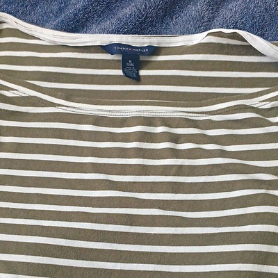 Tommy Hilfiger Women's XL Green/White Striped Boat Neck 3/4 Sleeve Knit Tee