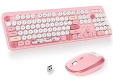 Pink Retro Typewriter Wireless Keyboard Mouse Combo 2.4GHz Full Size Round Keys