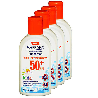 Safe Sea Anti Jellyfish Sunblock SPF50 Lotion for Kids (4 oz Bottle, Pack of 4)