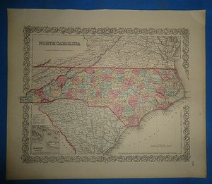 Vintage-Circa-1857-NORTH-CAROLINA-MAP-Old-Antique-Original-Colton-Atlas-Map