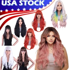 Long Natural Cosplay Curly Wigs Full Bangs for Women Daily Synthetic Hair Wig