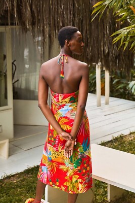 Farm Rio Tropical Jungle Bow Midi Dress, Tropical Jungle / S