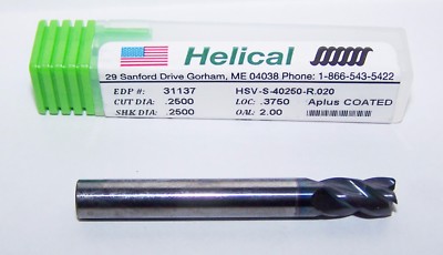 1/4'' (.250'') CARBIDE END MILL 4 FLUTE COATED HELICAL SOLUTIONS VARIABLE - 31137