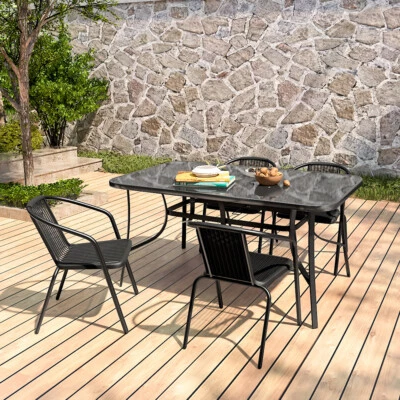 CYBER-ONLINE-UK Outdoor Garden Furniture Table & Chairs 4/6 Seater Patio Dining Set Parasol Hole