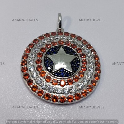 Lab-Created Diamond 3.50 CT Captain America Shield Pendant 14K