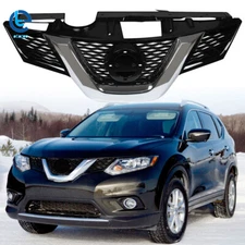 Front Bumper Upper Grille For Nissan Rogue 2014 2015 Glossy Black Mesh Chrome