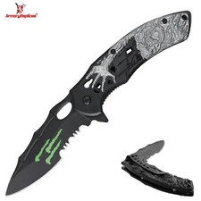 Folding Tanto Pocket Knife | Spring Assisted Tactical Knife | Serrated Blade
