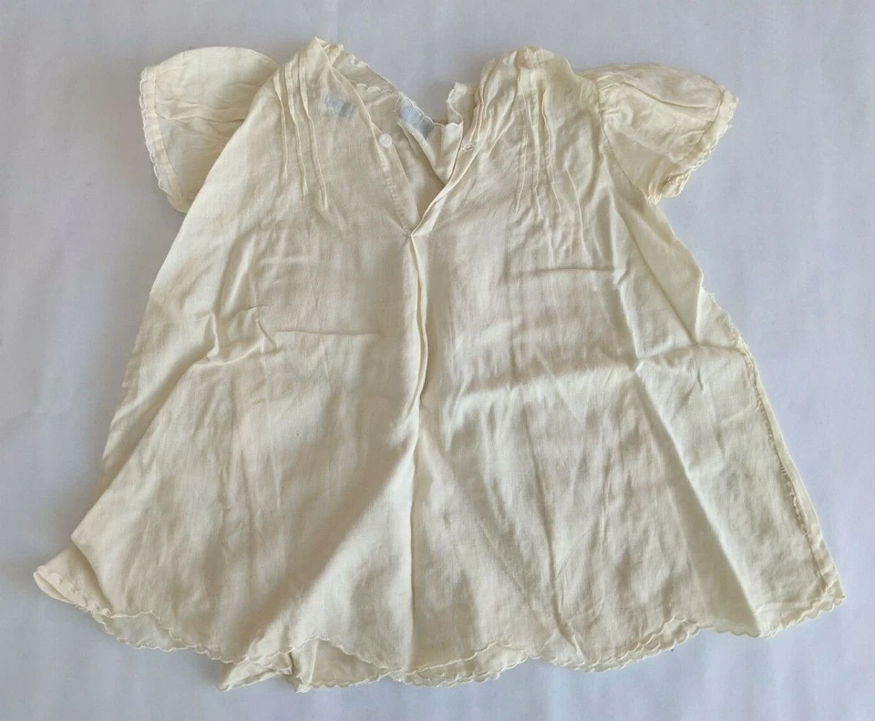 Antiguo Vestido de Bautizo Bebé Infante Vestido de Algodón Cosido a Mano con Zapatos de Cuero Foto 4 de 4