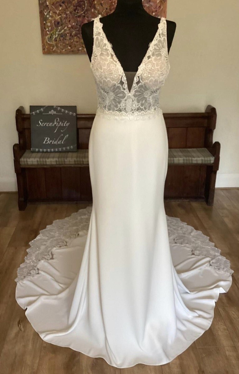 Enzoani Lux Fishtail sheath Lace Straps Wedding Dress Gown Size US