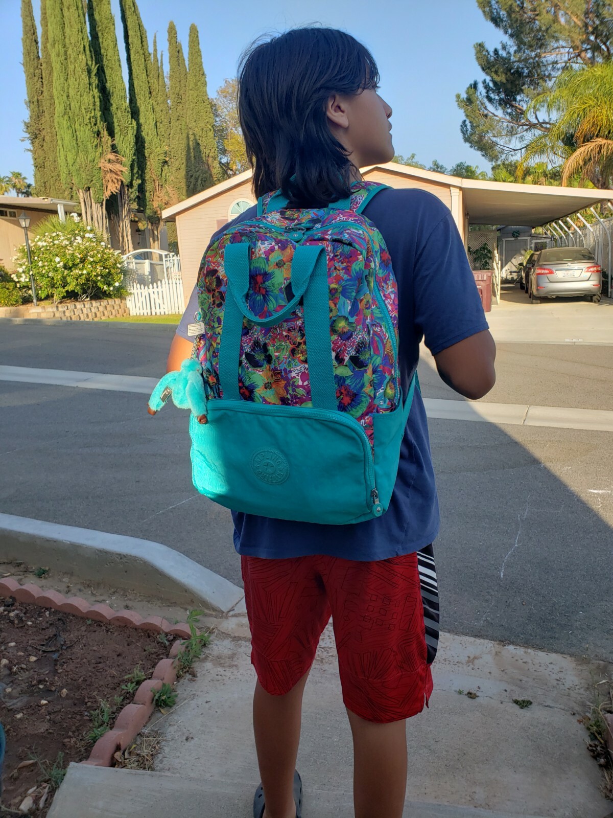 Kipling Bacpack with Blue Monkey Medium-sized Cya… - image 9