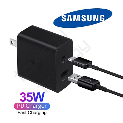 Original Samsung TA220 35W PD Power Adapter Duo Wall Charger w/ 2 USB-C Cables