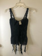 NWT BODYSUIT AND GARTERS LACE TRIM VICTORIA'S SECRET SZ 34B 34 B 4 THIGH HIGHS