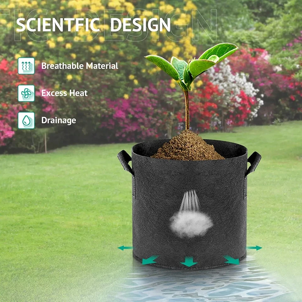 Paquete de 10 macetas de tela redondas para plantas de aireación bolsas de cultivo de 1-20 galones negras Foto 4 de 4