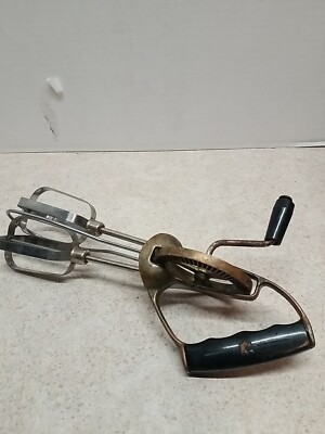 Working Vintage Hand Mixer Egg Beater Stainless Steel Brass Handle Copper Farm 