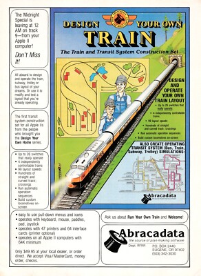 Abracadata Eugene Oregon Design Your Train Apple II Computer Vtg Mag Print Ad