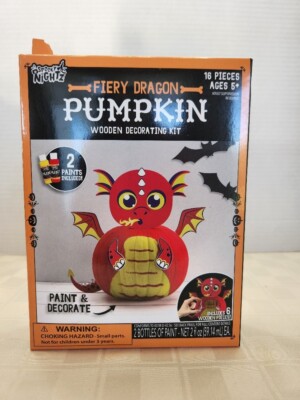 New Spooky Nights Fiery Dragon Pumpkin Wooden Decorating Kit