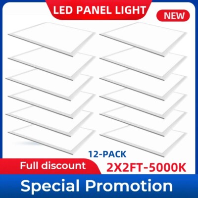 12 Pack 2x2Ft LED Panel Light Drop Ceiling Flat Panel Recessed Troffer Fixtures