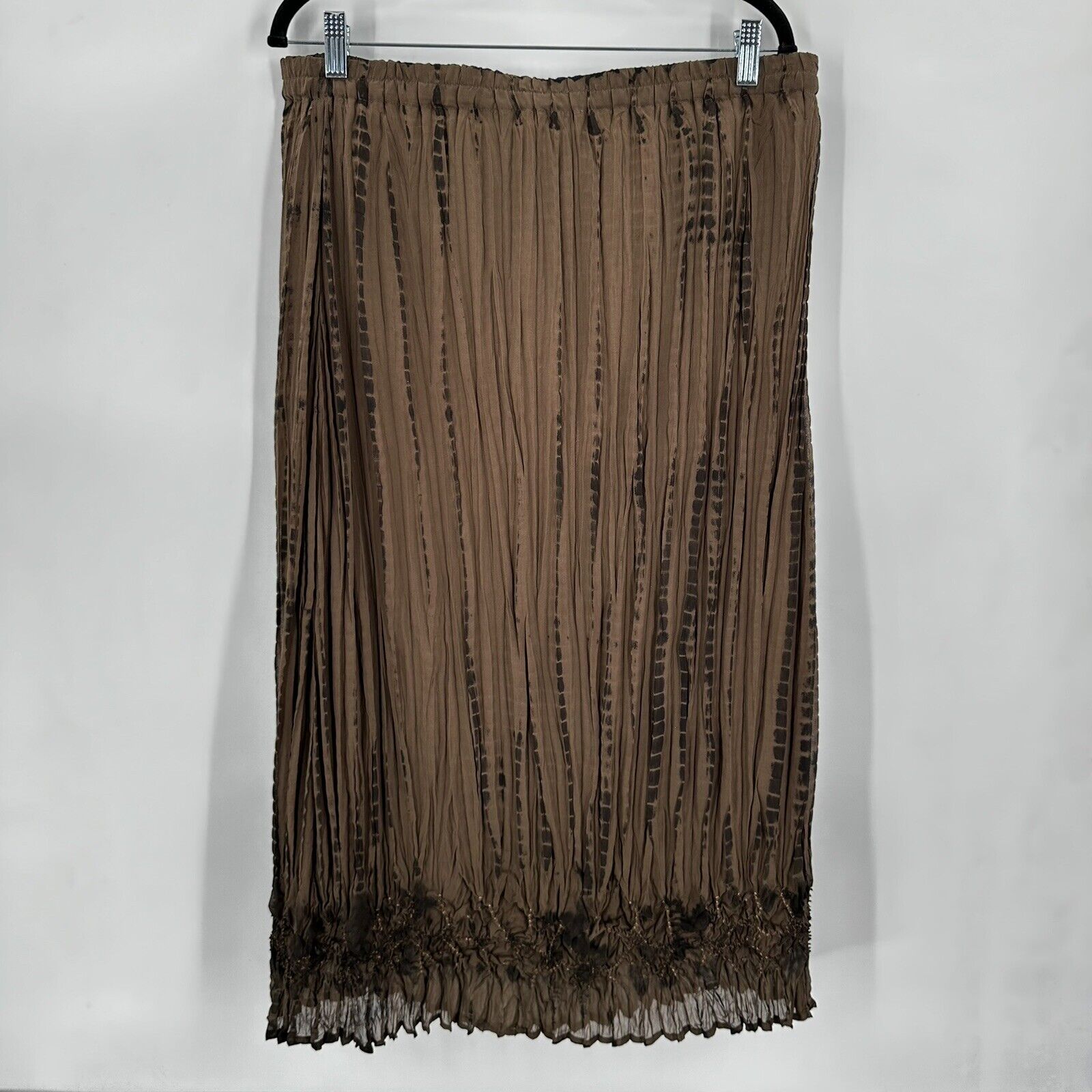 Chicos Skirt Womens 2 L Brown Pleated Crinkled Ti… - image 1
