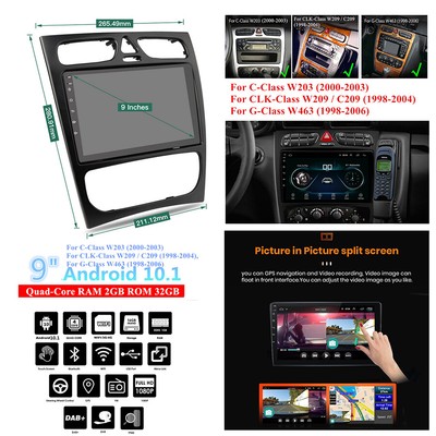 Android 10.1 Car Radio GPS Player 2+32GB For Mercedes W209 CLK W203 C Class W463