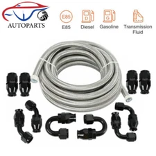 6/8/10AN Stainless Steel PTFE Fuel Line 20ft w/ 10 Fittings Hose Kit E85 Silver