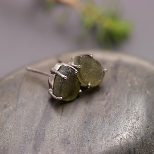 Roh Moldavit Birne Ohrstecker 925 Sterling Silber schwarz oxidiert Boho Schmuck - Bild 11 von 11