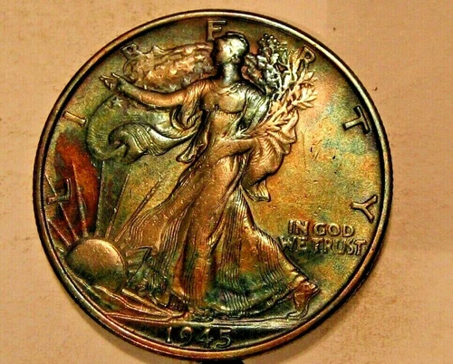 1945-S WALKING LIBERTY HALF DOLLAR TONED AND UNCIRCULATED