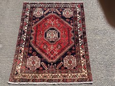 VINTAGE TRIBAL QASHQAI RUG HAND MADE PERSIAN WOOL NOMADIC RED CARPET 4'8