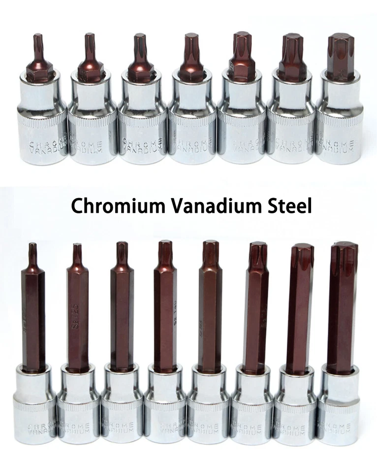 Torx Star & Spline Socket Bit Set Drive Sockets Metric Bit  T20-T60,M5-M18 1/2" - Image 4 of 4