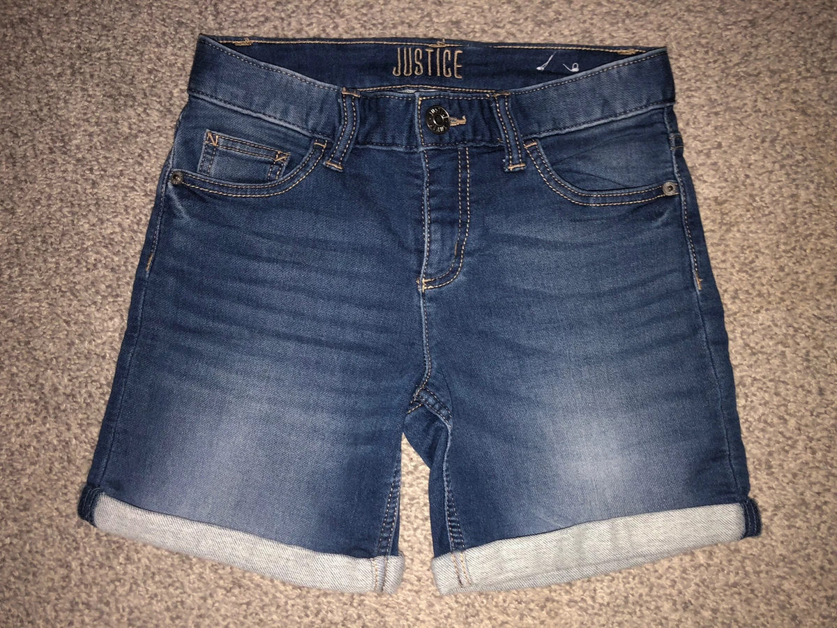 NWT Justice Girls Rhinestone Studded Blue Denim Shorts Size 14 Plus Regular New