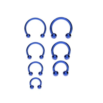Horseshoe Bar Circular Barbell Lip Nose Septum Ear Ring Various Sizes BLUE - Image 1 of 4