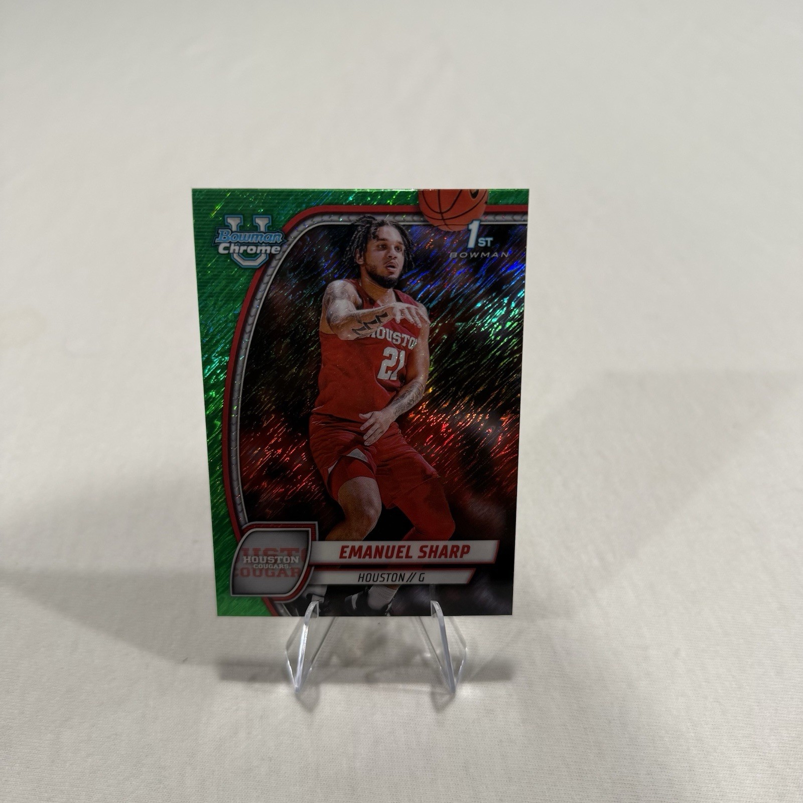 2024-25 Bowman University Chrome - Emanuel Sharp #23 Green Shimmer Refractor...