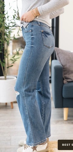 Jeans JUDY BLUE desgastados tiro alto control abdomen pierna recta 16 W nuevos con etiquetas - Imagen 2 de 10