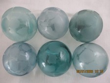 6  Alaska Beach Combed Japanese Glass Fishing Floats, Natural Etched Net Pattern