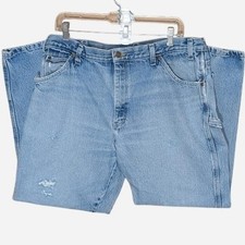 Dickies Mens 38x32 Carpenter Distressed Jeans Light Wash Cotton Denim Utility