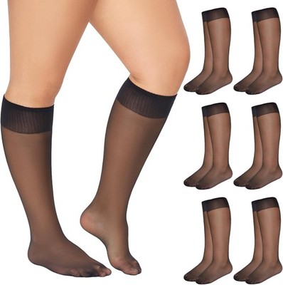 6 Pairs Plus Size Sheer Knee Highs Stocking for Women Super Wide Nylon Trouser Q