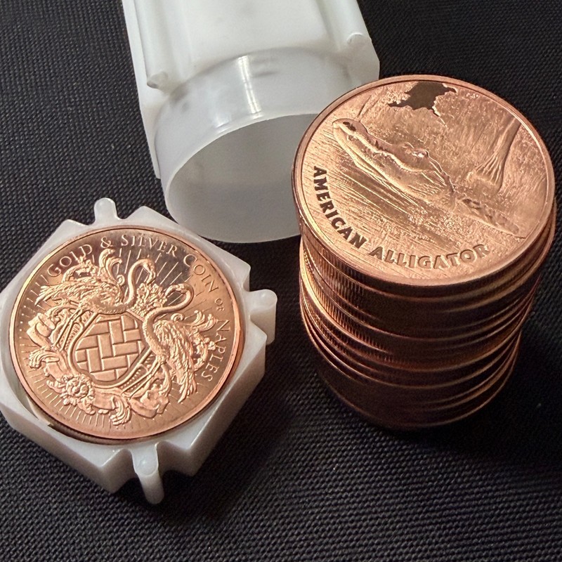 20x -  1 oz Copper Rounds .999 Fine American Alligator Wildlife Design TUBE LOT