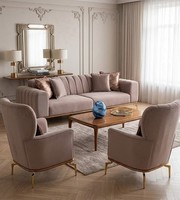 Stilvolle Polstergarnitur Wohnzimmer 3-Sitzer 2X Stoffsessel 3Tlg