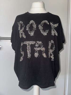 Diesel Rock Star T-Shirt Oversize Schwarz Glitzersteine 8 9 10 J