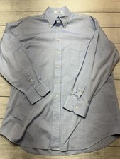 Paul Fredrick Dress Shirt Mens 16.5 34/35 Blue Solid Pinpoint Oxford Long Sleeve