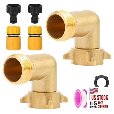 90 Degree Brass Garden Hose Elbow, High-Flow Valve Core with Easy Grip, RV 