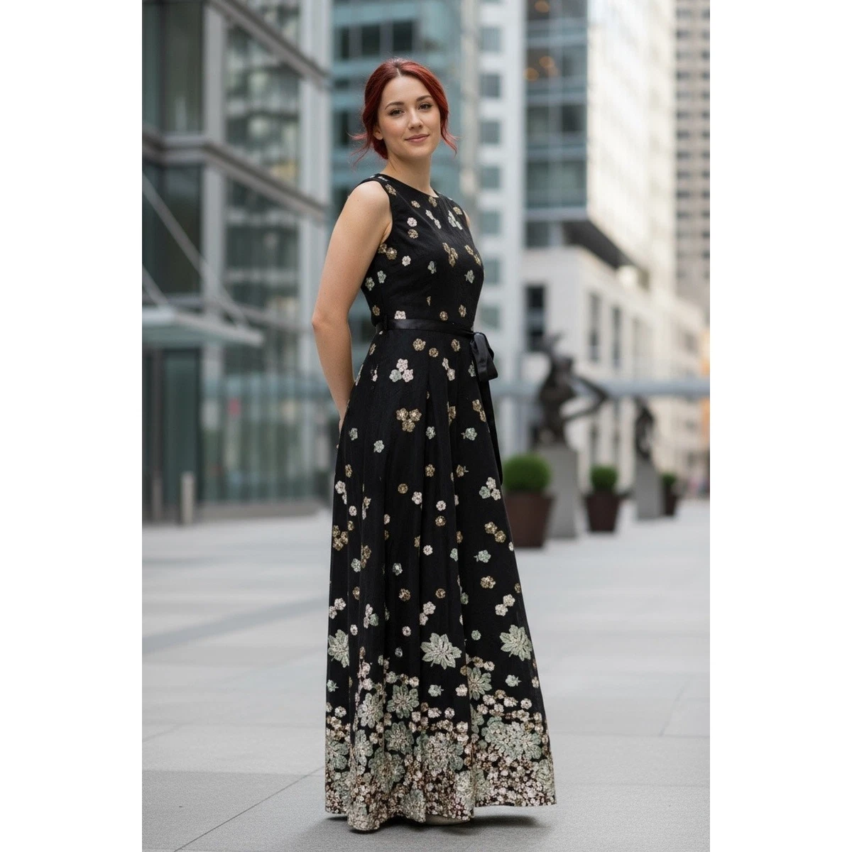 green emerald velvet dress Tahari ASL 2AM095 - Long Charmeuse A-Line Dress main image 0