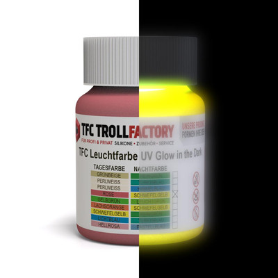 TFC Leuchtfarbe UV Tagesfarbe RAL3017 rosé Nachtfarbe RAL1016 schwefelgelb 50g