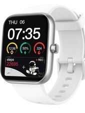 Silver Metal Case Smart Watch White Silicone Band Touchscreen Fitness Tracker
