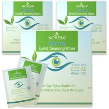 Tea Tree Oil Eyelid & Lash Wipes with Hyaluronic Acid, Green Tea & Chamomile for
