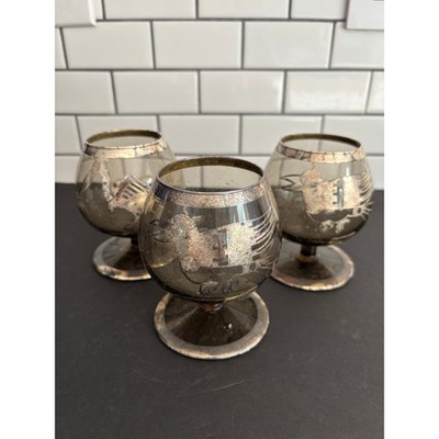 Vickys Peru Sterling Silver 925 Overlay Smoke Glass Brandy Snifters Set of 3