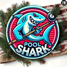 Pool Shark Tin Metal Signs Home Décor 8x8,Xmas/Halloween Gift,Wall Sculpture