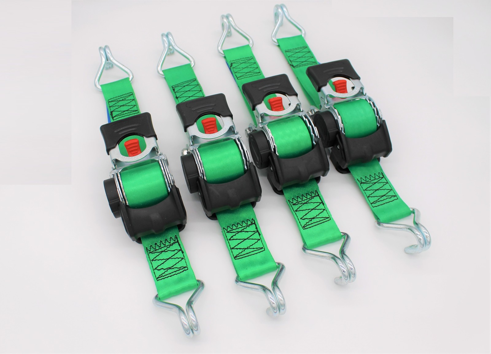 Correa de sujeción automática/correa de amarre, LxA: 3,0 m x 50 mm, con gancho de punta, verde, 4 piezas