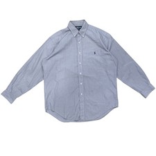 Ralph Lauren Yarmouth Button Down Mens 16 34/35 Blue Micro Check Cotton Shirt