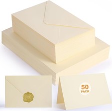 50 PACK Cream Blank Cards and Envelopes 4X6 Inch, Note Greeting Cards, Folded Iv
