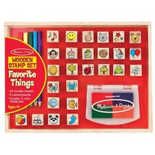 Melissa Doug Wooden Stamp Set Favorite Things 26 Wooden Stamps 4-Color Stamp Pad